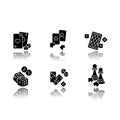 Gambling and intellectual games drop shadow black glyph icons set