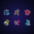 Gambling and intellectual games neon light icons set