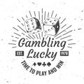 Gambling lucky logo, badge design with two dice silhouette. Time to play and win. Vector illustration. Two dice for