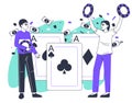 Gambling lucky winners. Poker card game happy players, people win casino games, money prize winning flat vector illustration on Royalty Free Stock Photo