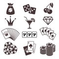 Gambling, poker card game, casino, luck vector icons set