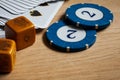 Gambling Poker Chips Dice & Cards on Wooden Table Royalty Free Stock Photo