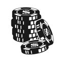 Gambling poker chips vector black illustration Royalty Free Stock Photo