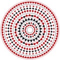 Gambling poker round mandala with red and black symbols, vector