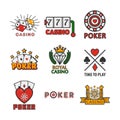 Gambling poster of casino and poker logotypes on white