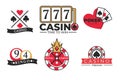 Gambling poster of casino and poker logotypes on white.