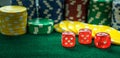 Gambling Red Dice and Money Chips Royalty Free Stock Photo