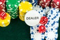 Gambling Red Dice and Money Chips Royalty Free Stock Photo