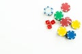 Gambling Red Dice and Money Chips Royalty Free Stock Photo