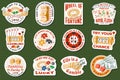 Gambling sticker, logo, badge design with wheel of fortune, two dice and skeleton hand holding dollar silhouette. Vector