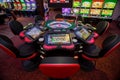 Gambling table with electronic roulette in Casino. Slots and roulette in casino