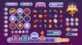 Gambling UI elements. Slots gameplay cartoon graphic kit with casino icons. Colorful online game interface progress bars