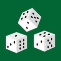 Gambling white dice for casino, risk and success playing leisure game vector illustration, lucky number three