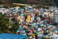 Gamcheon cultural village. Colorful painted houses built on a hill. Neighborhood built by immigration after Korean civil war.