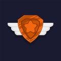 Game achievement badge or rank icon cartoon. Bronze award or medal reward. Level up coin with star and element for ui asset.