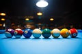 The game of American billiards. Multi-colored billiard balls on gaming table. Royalty Free Stock Photo