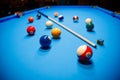 The game of American billiards. Multi-colored billiard balls on gaming table. Royalty Free Stock Photo