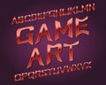 Game Art typeface. Golden red font. Isolated english alphabet