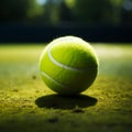 The game is on as the tennis ball bounces on green