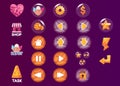 Game asset collection set of icon in bubble user interface button play pause next previous star control purple color