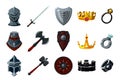 Game asset pack. Fantasy icon set with magic items. User interface design elements. Cartoon vector illustration.