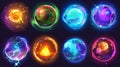 Game assets with fantasy glowing orbs with magic powers. Set of realistic modern illustrations of colorful luminous Royalty Free Stock Photo