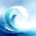 A game background with an ocean wave crashing, blue sky, clouds, and a splash is depicted Royalty Free Stock Photo