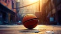 The game of basketball in the city court, funny cries, the sounds of a bouncing ball and the energ