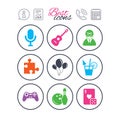 Game, bowling and puzzle icons. Entertainment.