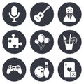 Game, bowling and puzzle icons. Entertainment