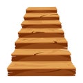 Game castle stairs in cartoon style. Medieval ancient ladder flights without railings, wood step treads and rock risers