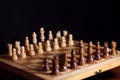 A game of chess, the beginning of a chess game two sides opposite each other. Royalty Free Stock Photo