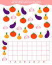 A game for children. Count the number of vegetables, fill in the same number of cells in the table Royalty Free Stock Photo