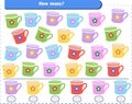 A game for children. Count and write down how many mugs. Development of attention