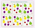 A game for children. Development of attention. Find two identical groups of fruits Royalty Free Stock Photo