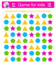 A game for children. Find geometric shapes groups as in the example. Attention tasks for children