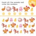 Game for children. Math worksheet for kids. How many animals do you see here. Count and write numbers. Vector color Royalty Free Stock Photo