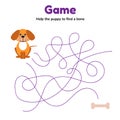 Game for children preschool age. maze or labyrinth for kids. help the puppy to find a bone. tangled road.