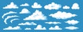 Game clouds asset. Retro 8 bit video game background with cartoon clouds, heaven blue sky game art. Vector UI elements Royalty Free Stock Photo