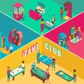 Game club cutaway interior vector flat 3d isometric illustration.