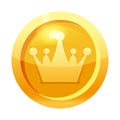 Game coin gold with crown symbol, icon, game interface, gold metal. For web, game or application GUI UI. Vector