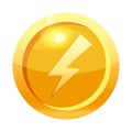 Game coin gold with lightning symbol, icon, game interface, gold metal. For web, game or application GUI UI. Vector