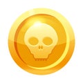 Game coin gold with scull symbol, icon, game interface, gold metal. For web, game or application GUI UI. Vector