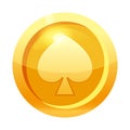 Game coin gold with spades symbol, icon, game interface, gold metal. For web, game or application GUI UI. Vector