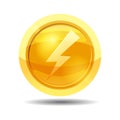 Game coin with lightning, game interface, gold, vector, cartoon style, isolated