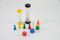 Game colored dice with an hourglass Royalty Free Stock Photo