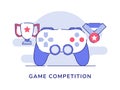 Game Competition Concept Joystick Trophy Medal White Isolated Background With Flat Outline Style