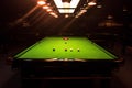 Game competition snooker balls,table and orange light Royalty Free Stock Photo