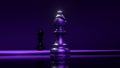 Game concept. Dark marble chess bishop. Blue violet neon light. 3d illustration