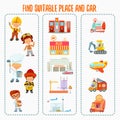 Game concept about finding right workplace and car for various professions